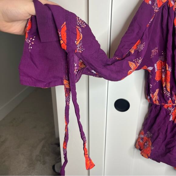 Free People Tuscan Dreams Purple Floral Print Layered Blouse Size XS - Picture 4 of 7